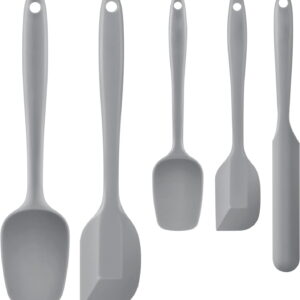 5-Piece Meals Grade Silicone Rubber Spatula Set for Baking, Cooking, and Mixing – Excessive Warmth Resistant, Non-Stick, Dishwasher Secure, BPA-Free in Grey