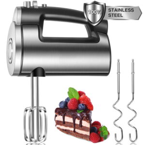 Electrical Hand Mixer with 6 Speeds and 300W Turbo Energy – Stainless Metal Handheld Mixer for Easy Whipping of Dough, Cream, and Cake