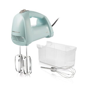 Hamilton Seashore 6-Pace Hand Mixer with Quickburst Characteristic, Comes with Snap-On Storage Case and three Attachments, Blue – Mannequin 62700