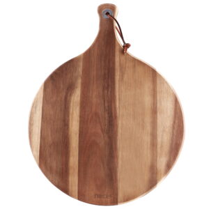 Hecef 12-Inch Spherical Acacia Wooden Charcuterie Board with Deal with – Good Serving Tray for Cheese, Pizza, Fruits, and Bread