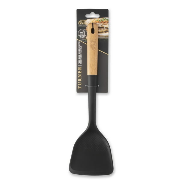 Thyme & Desk Black Meals-Secure Silicone Turner with Beechwood Deal with